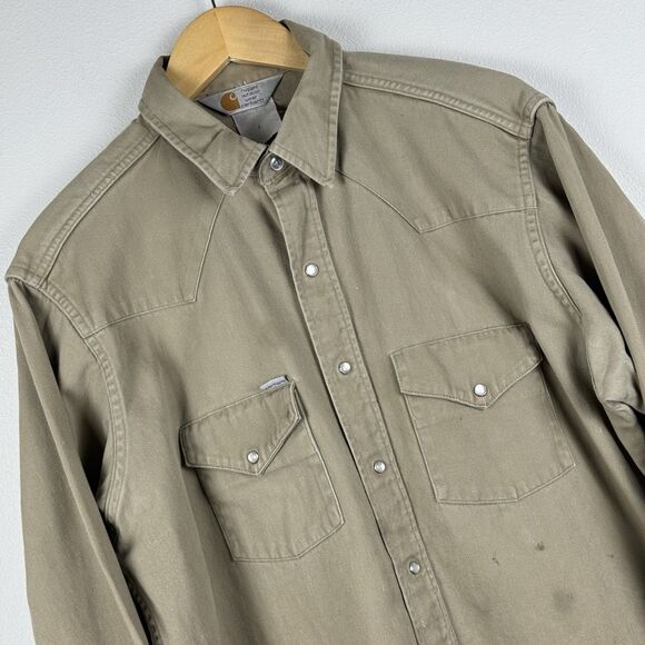 Carhartt Western Pearl Snap Button Up Shirt Long Sleeve Men's Size Large Relaxed - Picture 1 of 5